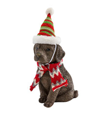 Plow &amp; Hearth Decorative Garden Accents | Yard &amp; Garden Holiday Labrador Puppy Statue With Hat And Scarf