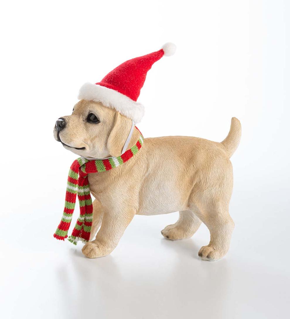 Plow &amp; Hearth Decorative Garden Accents | Yard &amp; Garden Holiday Labrador Puppy Statue With Hat And Scarf