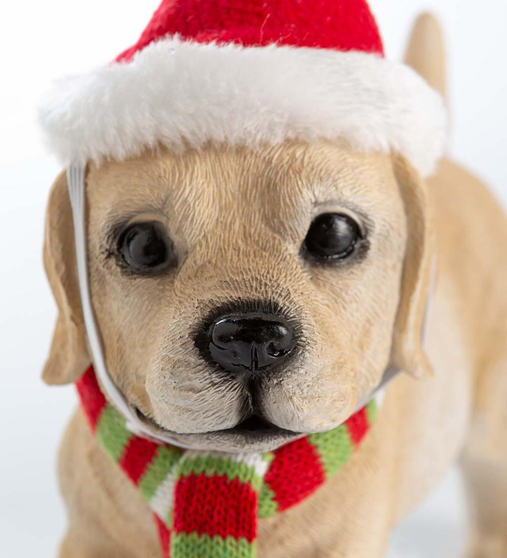 Plow &amp; Hearth Decorative Garden Accents | Yard &amp; Garden Holiday Labrador Puppy Statue With Hat And Scarf