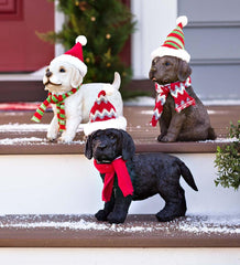 Plow &amp; Hearth Decorative Garden Accents | Yard &amp; Garden Holiday Labrador Puppy Statue With Hat And Scarf