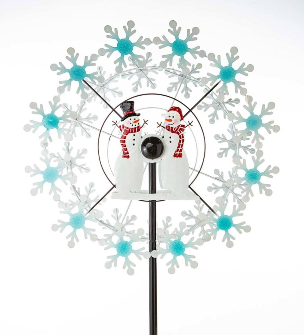 Plow &amp; Hearth Decorative Garden Accents | Yard &amp; Garden Holiday Snowman Metal Wind Spinner With Snowflakes