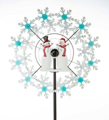 Plow &amp; Hearth Decorative Garden Accents | Yard &amp; Garden Holiday Snowman Metal Wind Spinner With Snowflakes