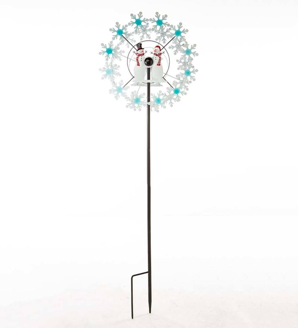 Plow &amp; Hearth Decorative Garden Accents | Yard &amp; Garden Holiday Snowman Metal Wind Spinner With Snowflakes