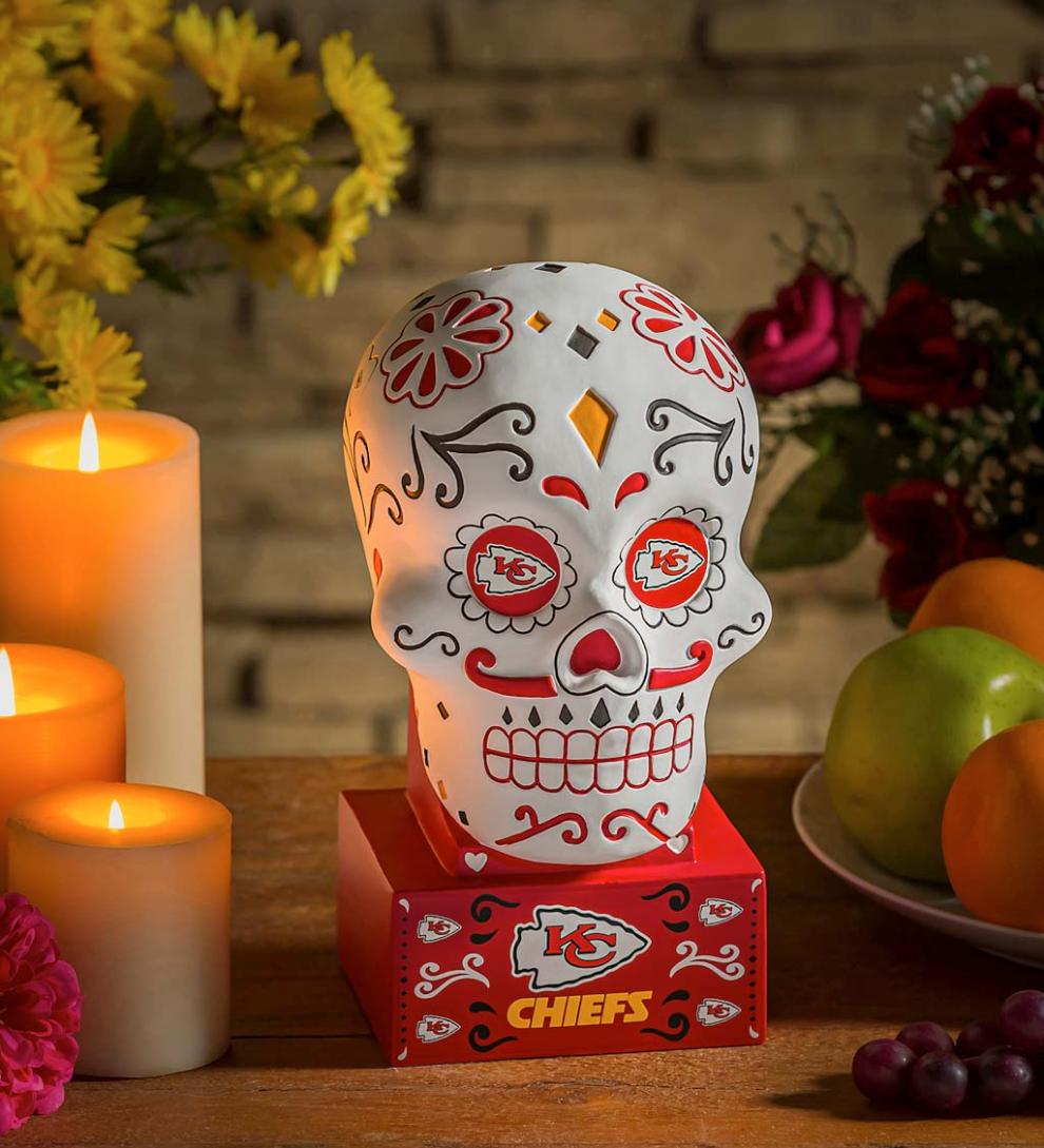 Plow &amp; Hearth Decorative Garden Accents | Yard &amp; Garden Kansas City Chiefs Sugar Skull Statue