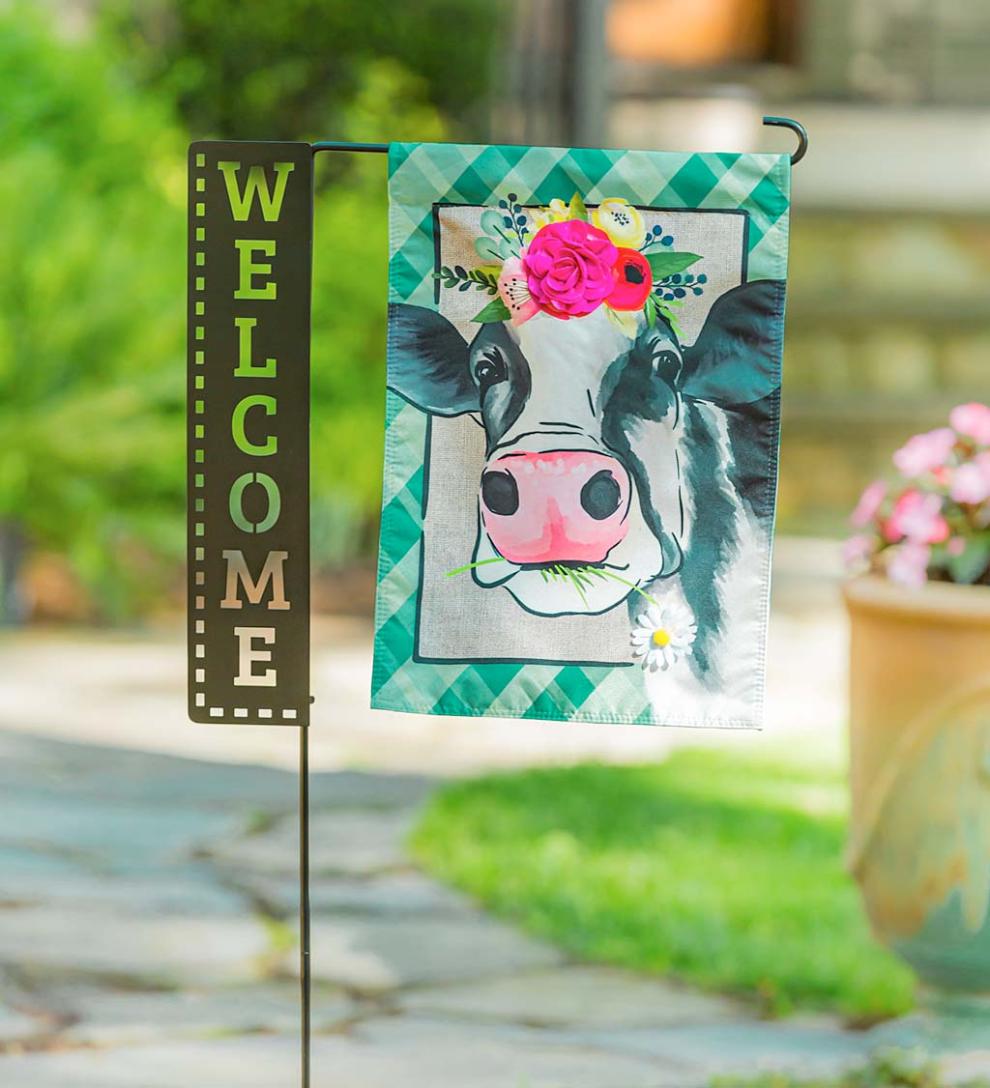 Plow &amp; Hearth Decorative Garden Accents | Yard &amp; Garden Laser Cut Welcome Sign Garden Flag Stand