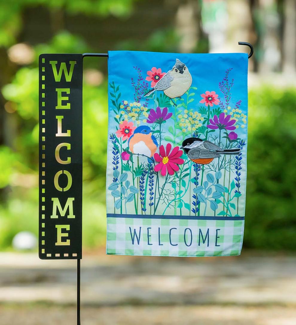Plow &amp; Hearth Decorative Garden Accents | Yard &amp; Garden Laser Cut Welcome Sign Garden Flag Stand