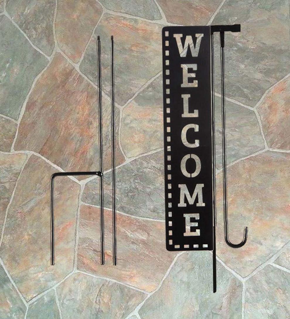 Plow &amp; Hearth Decorative Garden Accents | Yard &amp; Garden Laser Cut Welcome Sign Garden Flag Stand