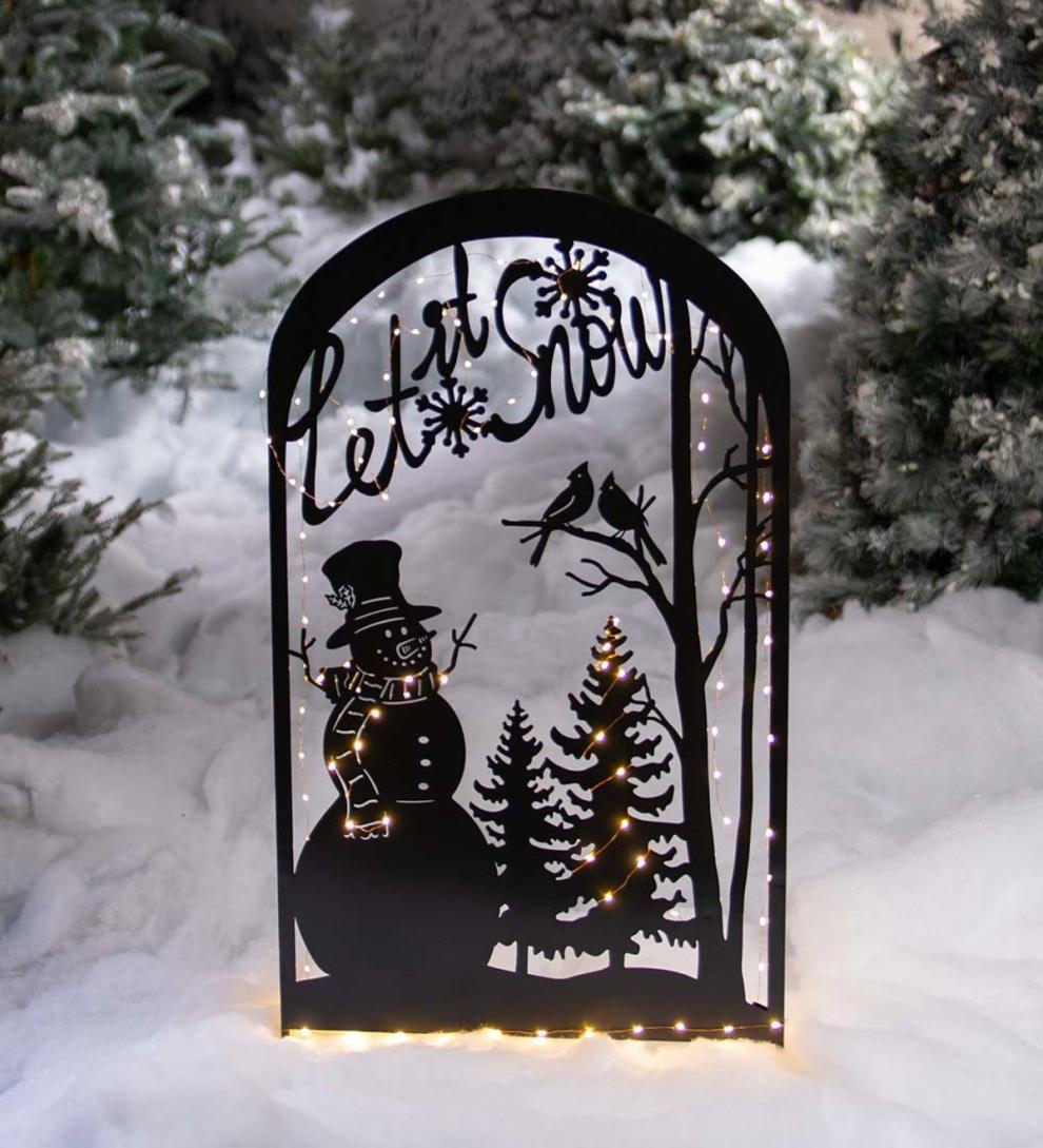 Plow &amp; Hearth Decorative Garden Accents | Yard &amp; Garden Let It Snow Metal Garden Trellis Stake With Snowman