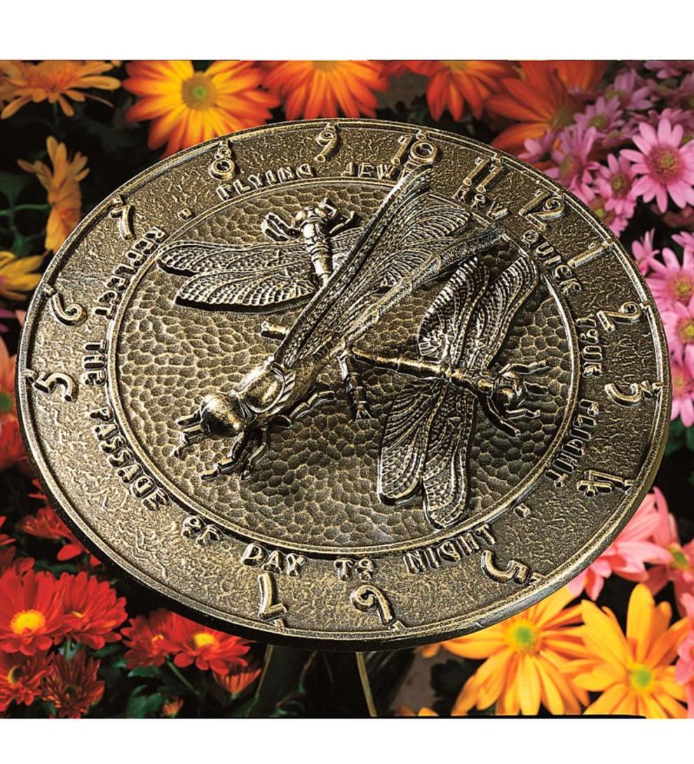 Plow &amp; Hearth Decorative Garden Accents | Yard &amp; Garden Made In America Recycled Aluminum Dragonfly Sundial
