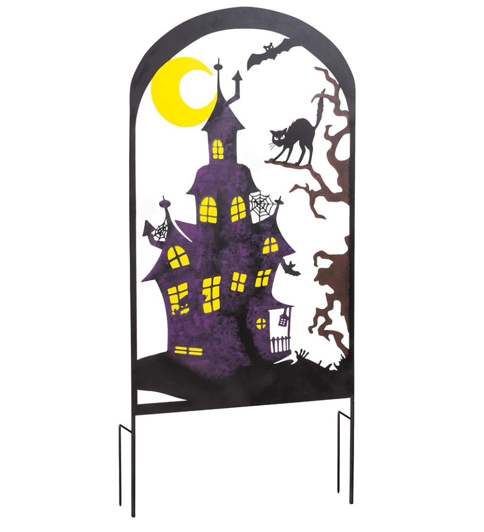 Plow &amp; Hearth Decorative Garden Accents | Yard &amp; Garden Metal Halloween Trellises In Witch And Haunted House Designs - Haunted House