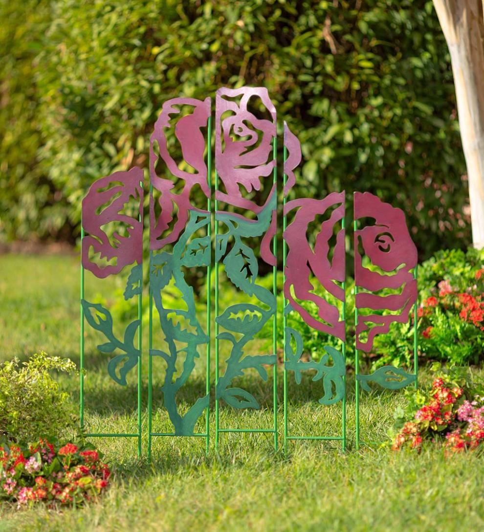 Plow &amp; Hearth Decorative Garden Accents | Yard &amp; Garden Metal Rose Garden Landscape Panel Stakes, Set Of 5