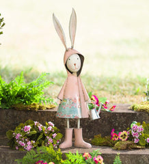 Plow &amp; Hearth Decorative Garden Accents | Yard &amp; Garden Metal Storybook Rabbit Garden Statue - Blue