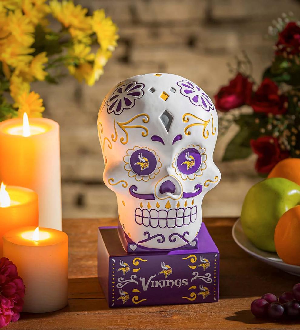 Plow &amp; Hearth Decorative Garden Accents | Yard &amp; Garden Minnesota Vikings Sugar Skull Statue