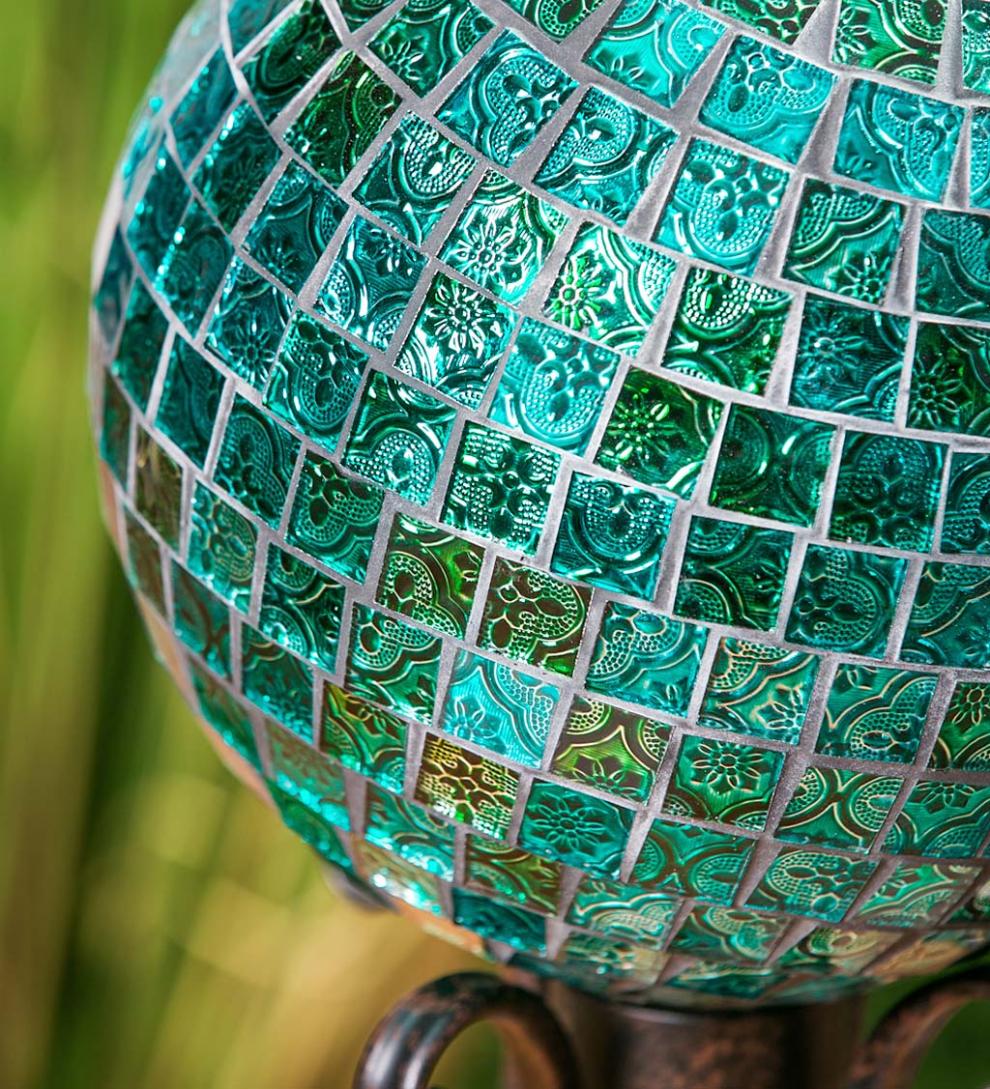 Plow &amp; Hearth Decorative Garden Accents | Yard &amp; Garden Mosaic Glass Gazing Garden Ball - Turquoise