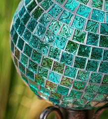 Plow &amp; Hearth Decorative Garden Accents | Yard &amp; Garden Mosaic Glass Gazing Garden Ball - Turquoise