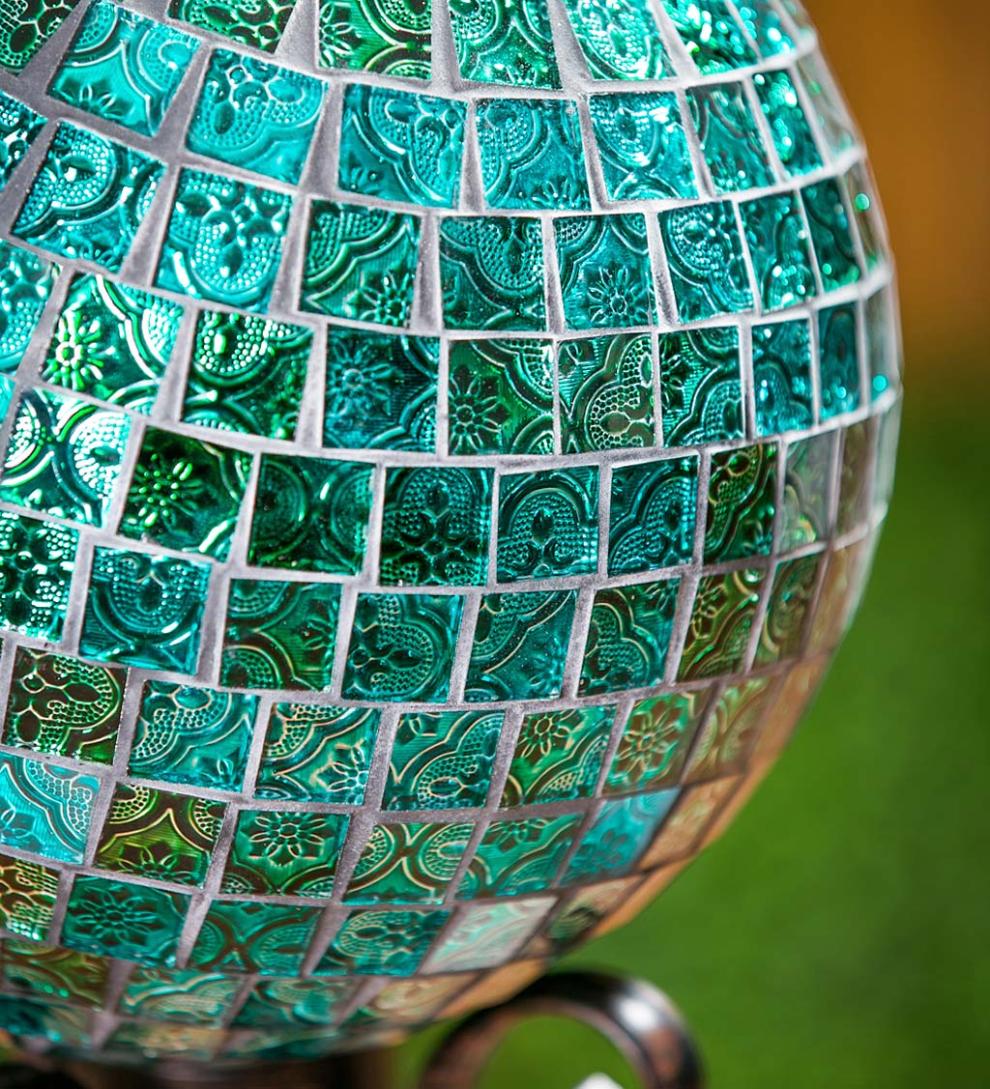 Plow &amp; Hearth Decorative Garden Accents | Yard &amp; Garden Mosaic Glass Gazing Garden Ball - Turquoise