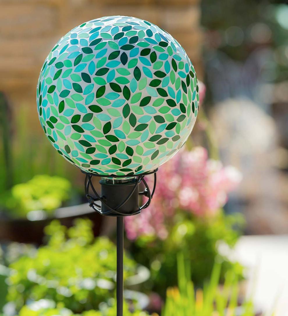 Plow &amp; Hearth Decorative Garden Accents | Yard &amp; Garden Mosaic Glass Gazing Garden Ball - Turquoise