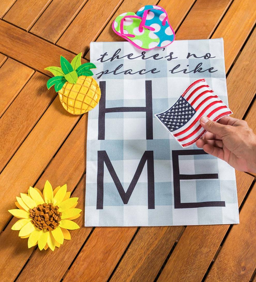 Plow &amp; Hearth Decorative Garden Accents | Yard &amp; Garden No Place Like Home Burlap House Flag With Four Interchangeable Icons