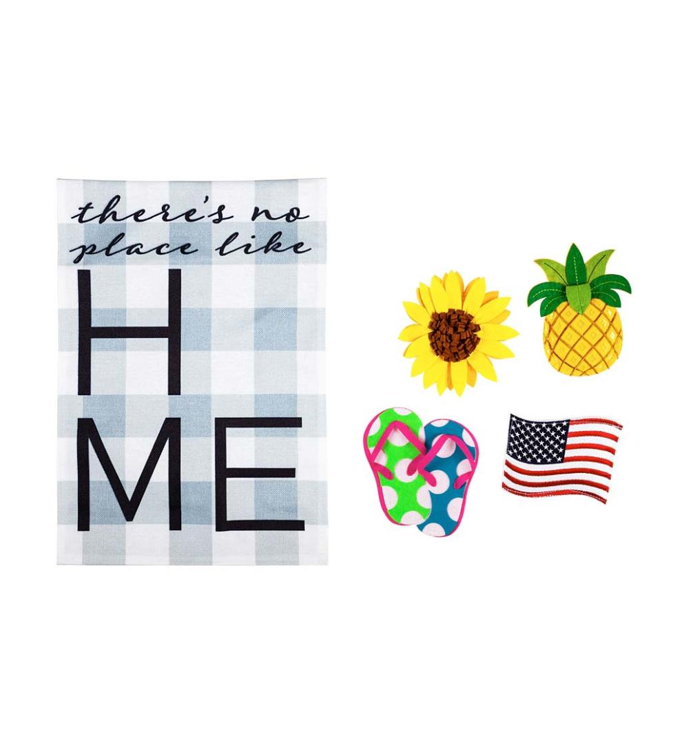 Plow &amp; Hearth Decorative Garden Accents | Yard &amp; Garden No Place Like Home Burlap House Flag With Four Interchangeable Icons