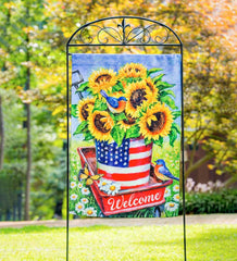 Plow &amp; Hearth Decorative Garden Accents | Yard &amp; Garden Patriotic Sunflower Welcome Wagon Textured Suede House Flag