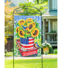 Plow &amp; Hearth Decorative Garden Accents | Yard &amp; Garden Patriotic Sunflower Welcome Wagon Textured Suede House Flag