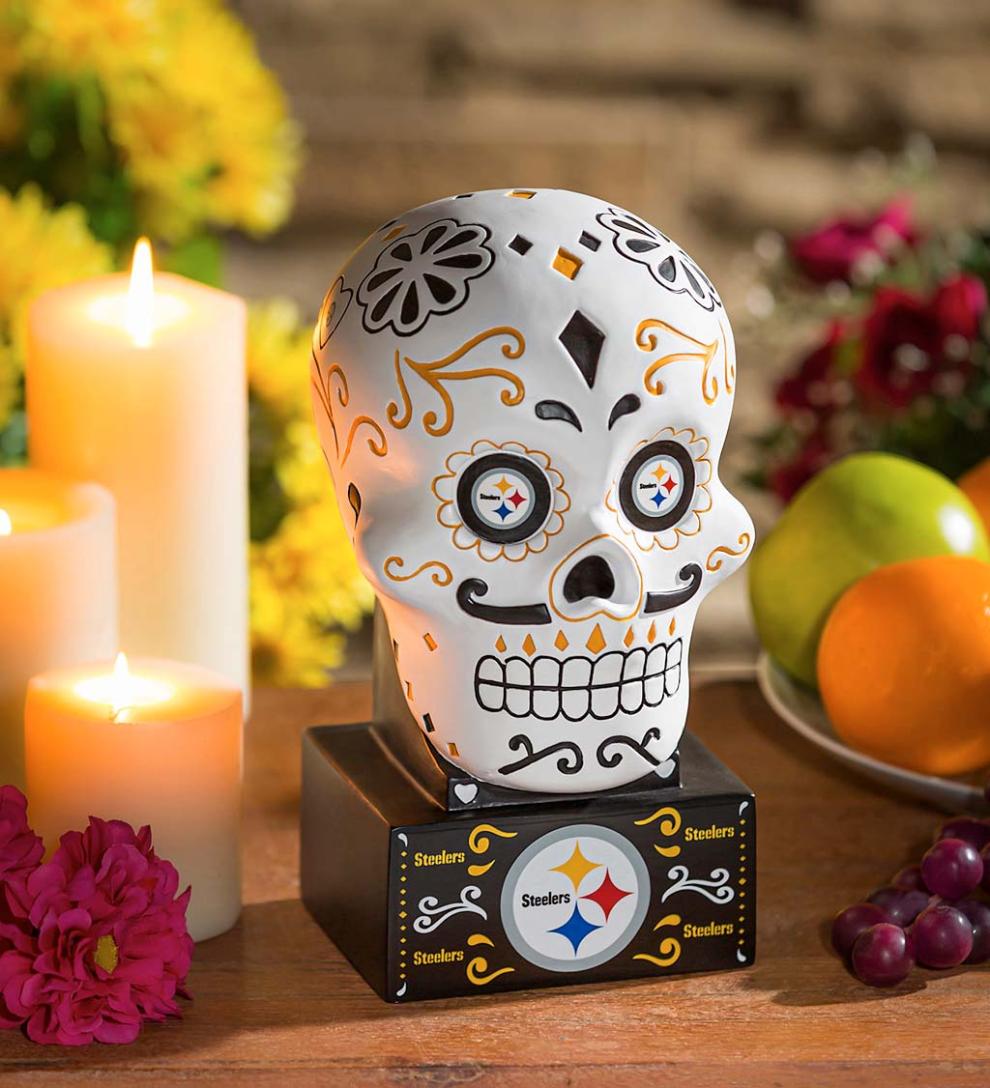 Plow &amp; Hearth Decorative Garden Accents | Yard &amp; Garden Pittsburgh Steelers Sugar Skull Statue