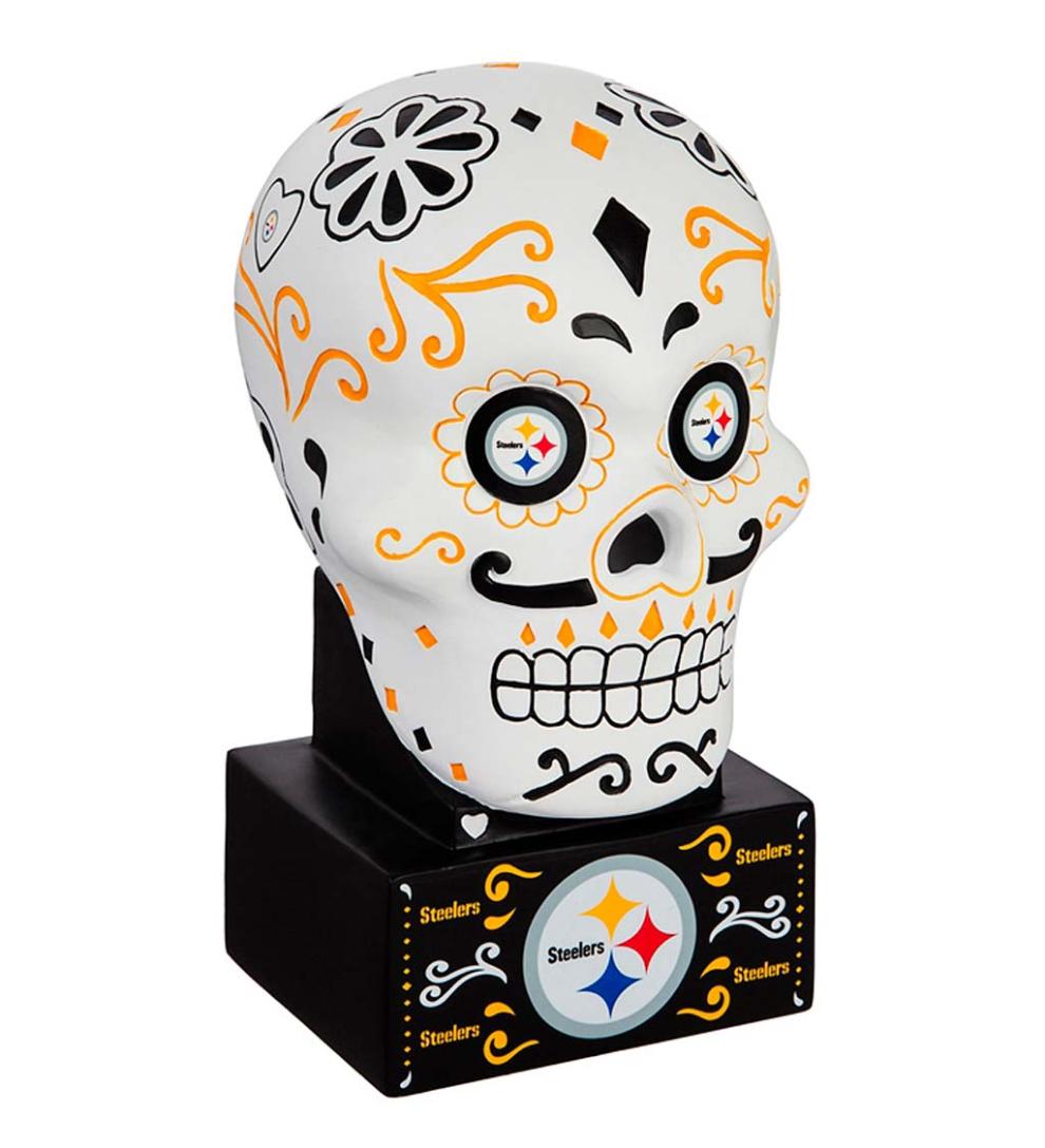 Plow &amp; Hearth Decorative Garden Accents | Yard &amp; Garden Pittsburgh Steelers Sugar Skull Statue