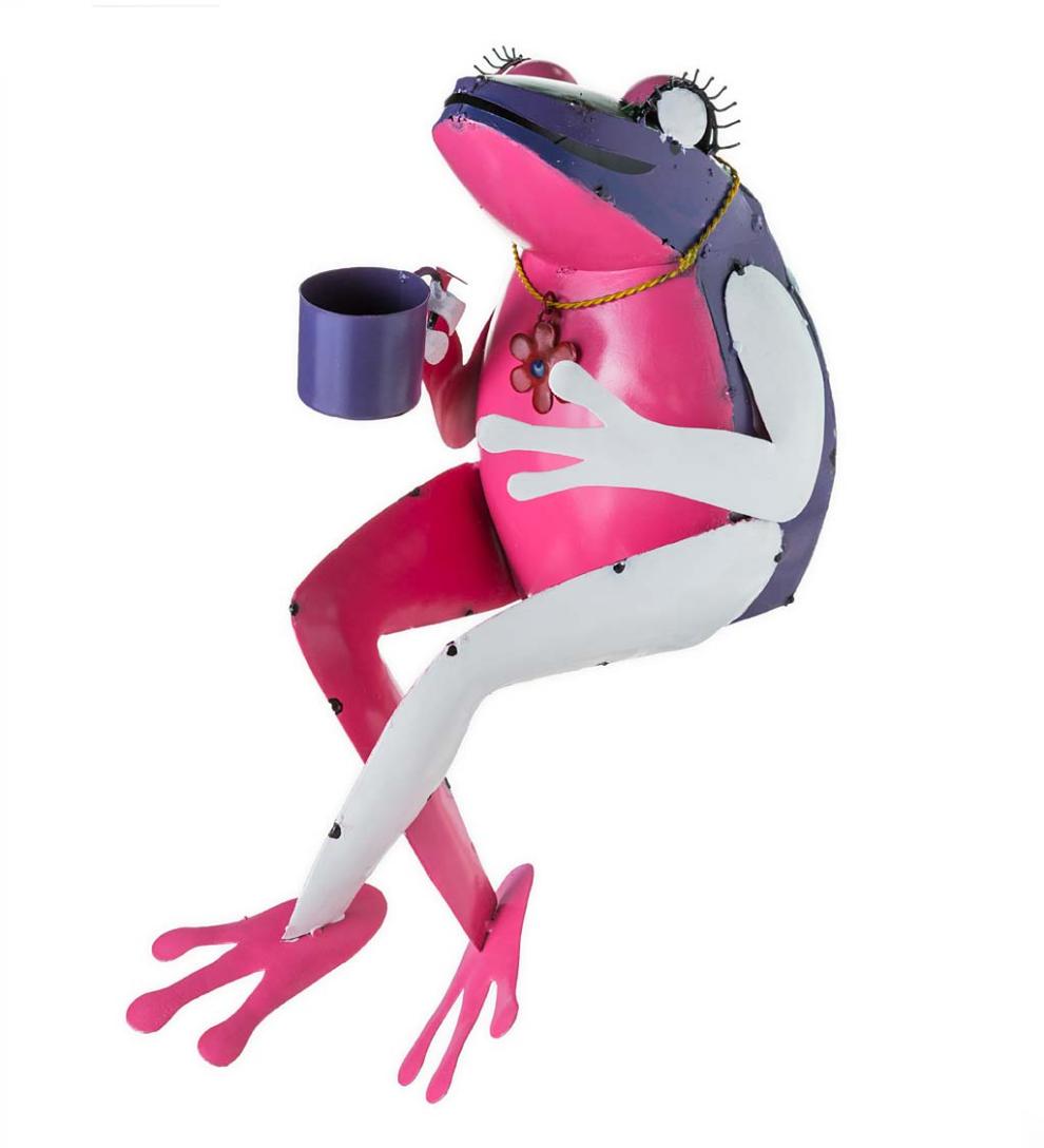 Plow &amp; Hearth Decorative Garden Accents | Yard &amp; Garden Recycled Metal Tea Frog Garden Art