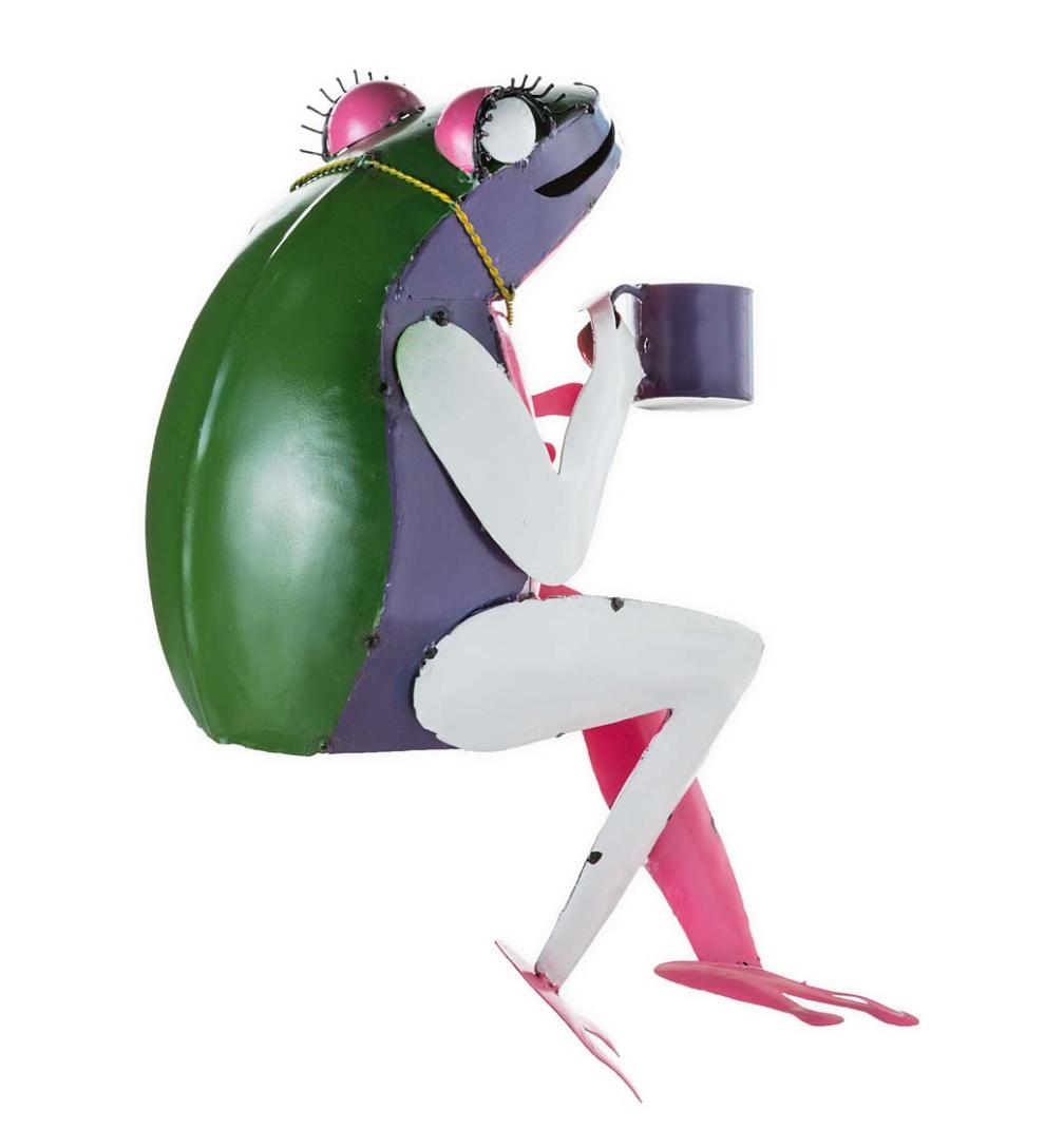 Plow &amp; Hearth Decorative Garden Accents | Yard &amp; Garden Recycled Metal Tea Frog Garden Art