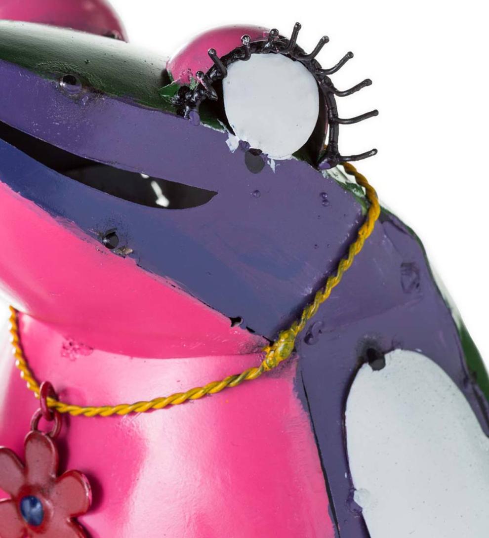 Plow &amp; Hearth Decorative Garden Accents | Yard &amp; Garden Recycled Metal Tea Frog Garden Art