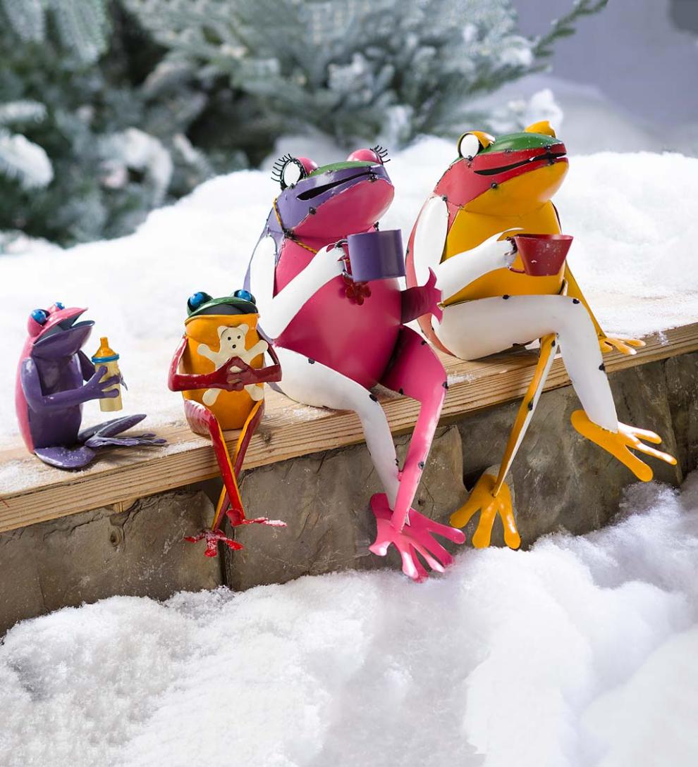 Plow &amp; Hearth Decorative Garden Accents | Yard &amp; Garden Recycled Metal Tea Frog Garden Art