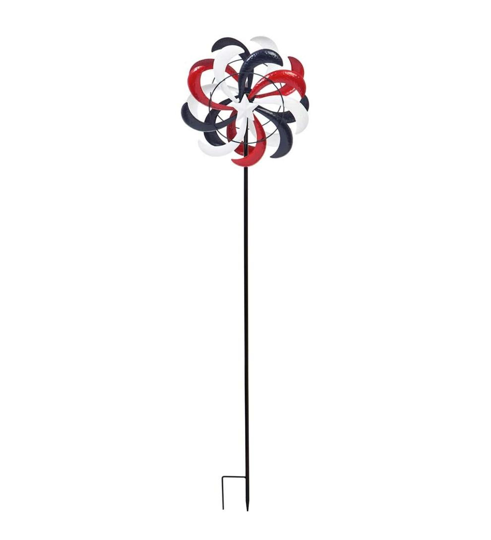 Plow &amp; Hearth Decorative Garden Accents | Yard &amp; Garden Red, White And Blue Stars And Swirls Americana Wind Spinner