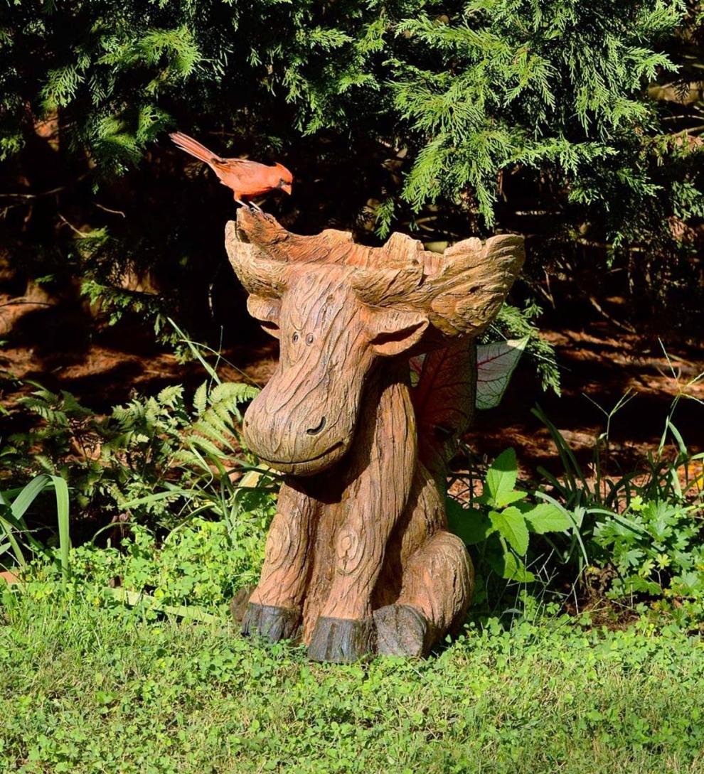 Plow &amp; Hearth Decorative Garden Accents | Yard &amp; Garden Resin Moose Birdbath