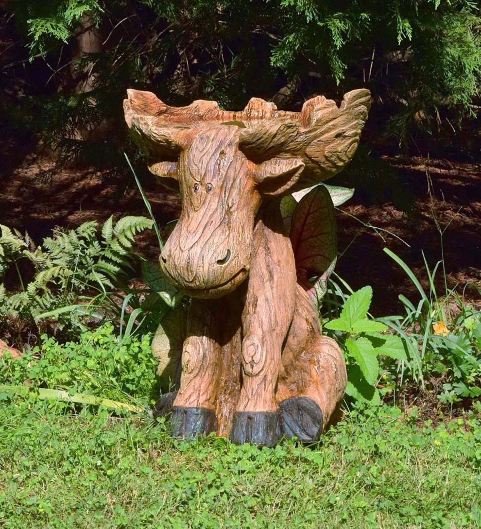 Plow &amp; Hearth Decorative Garden Accents | Yard &amp; Garden Resin Moose Birdbath