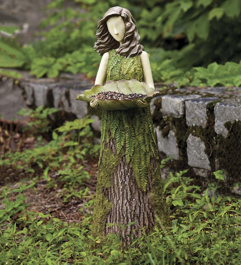 Plow &amp; Hearth Decorative Garden Accents | Yard &amp; Garden Sherwood Fern Fairy Statuary With Bird Feeder