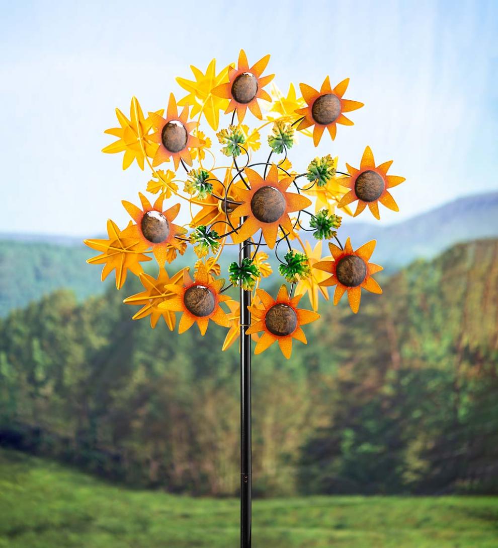 Plow &amp; Hearth Decorative Garden Accents | Yard &amp; Garden Sunflower Garden Metal Wind Spinner