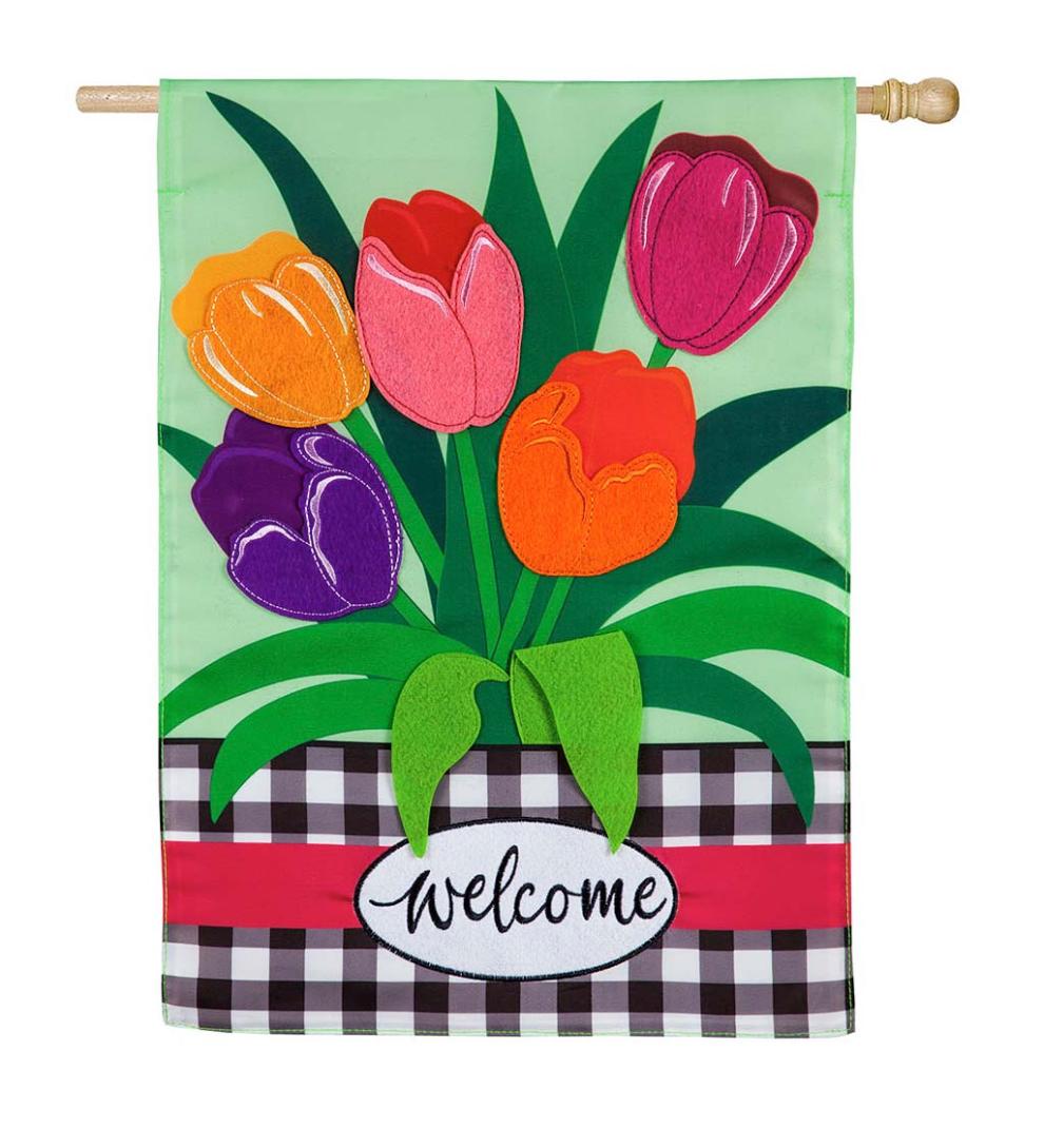 Plow &amp; Hearth Decorative Garden Accents | Yard &amp; Garden Welcome Spring Tulips Applique House Flag