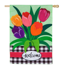 Plow &amp; Hearth Decorative Garden Accents | Yard &amp; Garden Welcome Spring Tulips Applique House Flag