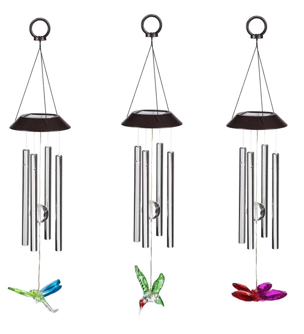 Plow &amp; Hearth Decorative Garden Accents | Yard &amp; Garden Winged Wonders Solar Wind Chimes, Set Of 3
