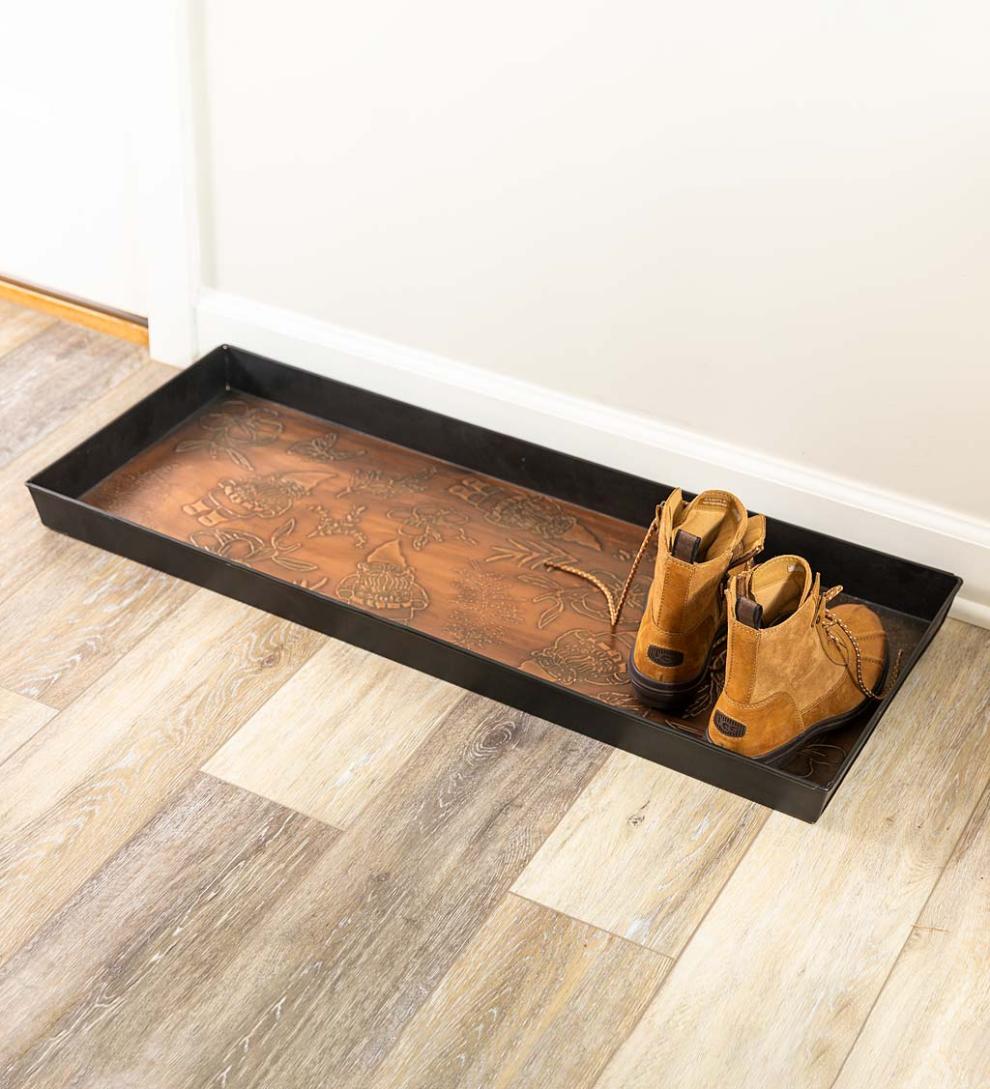 Plow &amp; Hearth Doormats &amp; Boot Trays | Outdoor Living Embossed Metal Garden Gnome Boot Tray