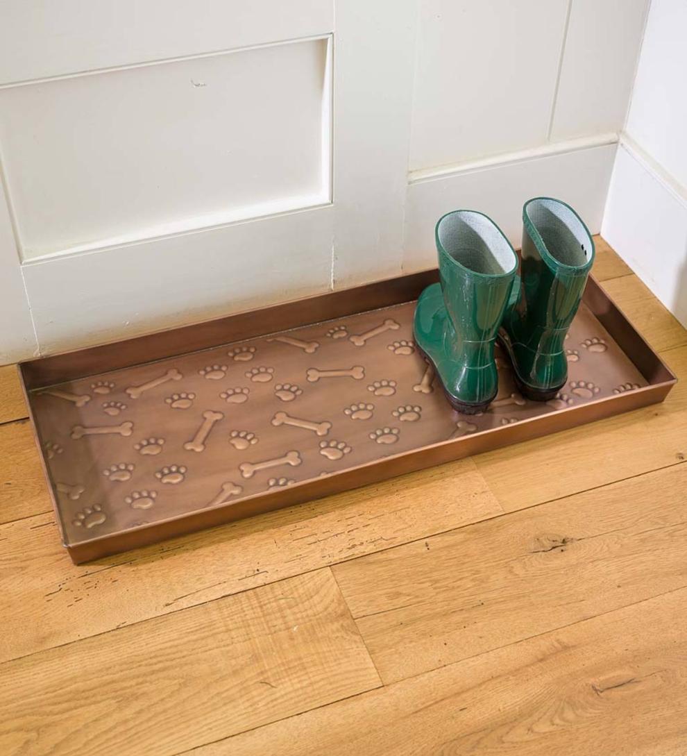 Plow &amp; Hearth Doormats &amp; Boot Trays | Outdoor Living Embossed Metal Paws And Bones Boot Tray