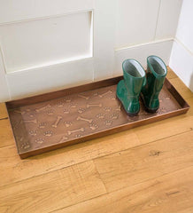 Plow &amp; Hearth Doormats &amp; Boot Trays | Outdoor Living Embossed Metal Paws And Bones Boot Tray