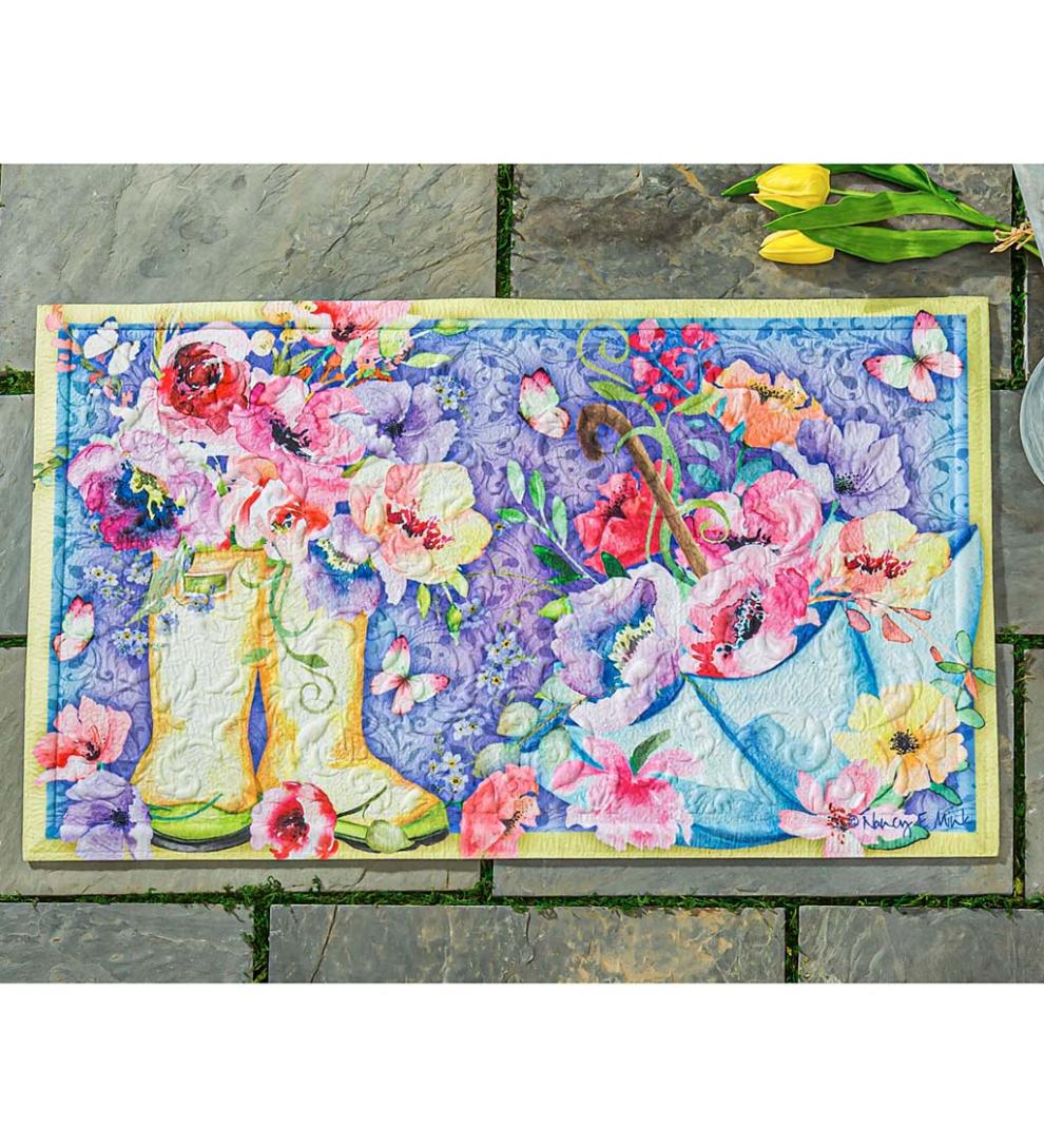 Plow &amp; Hearth Doormats | Indoor Living Indoor/Outdoor Floral Boots Embossed Floor Mat