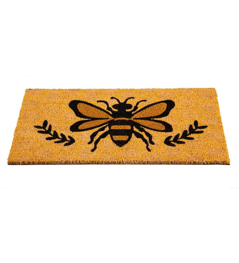 Plow &amp; Hearth Doormats | Indoor Living Indoor/Outdoor Honey Bee And Laurels Coir Fiber Mat