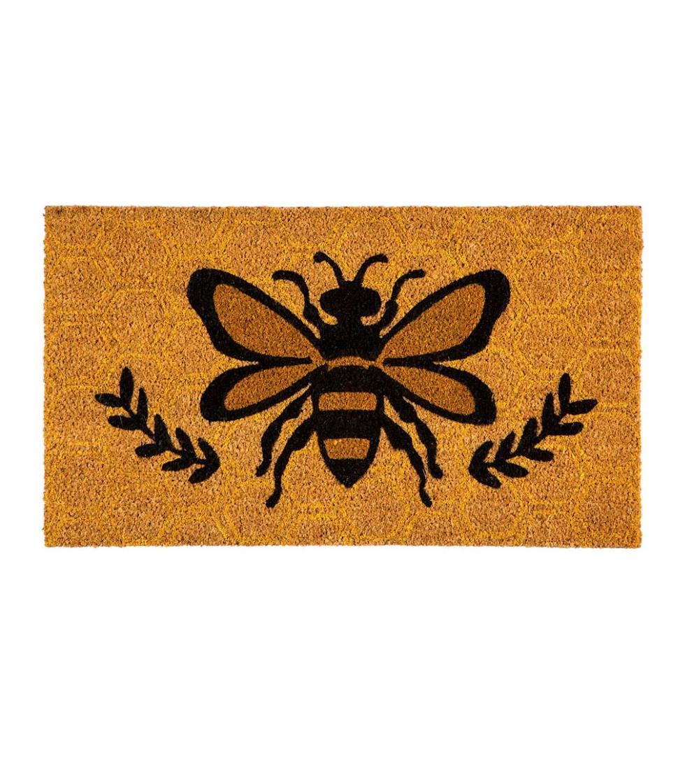 Plow &amp; Hearth Doormats | Indoor Living Indoor/Outdoor Honey Bee And Laurels Coir Fiber Mat