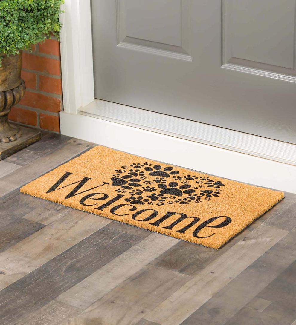 Plow &amp; Hearth Doormats | Indoor Living Paw Print Heart Welcome Coir Mat