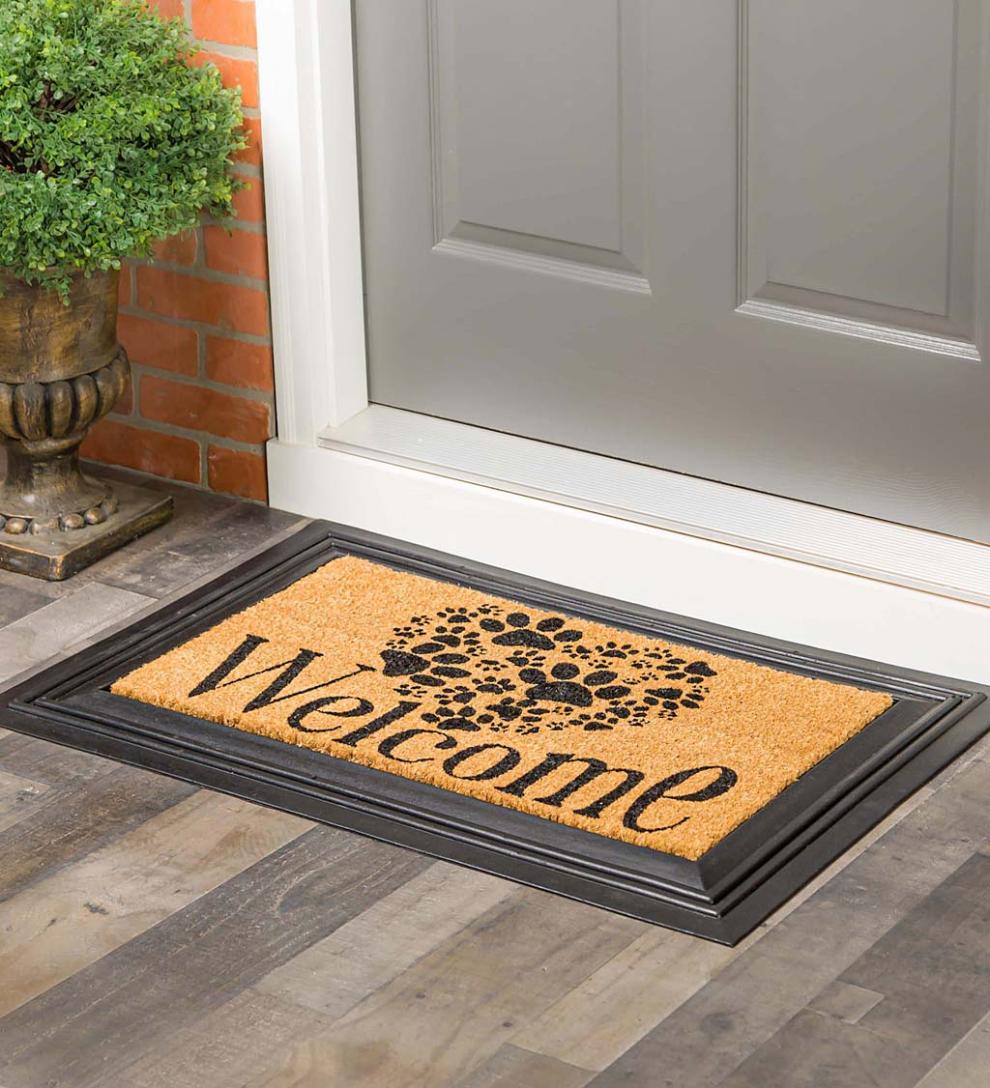 Plow &amp; Hearth Doormats | Indoor Living Paw Print Heart Welcome Coir Mat