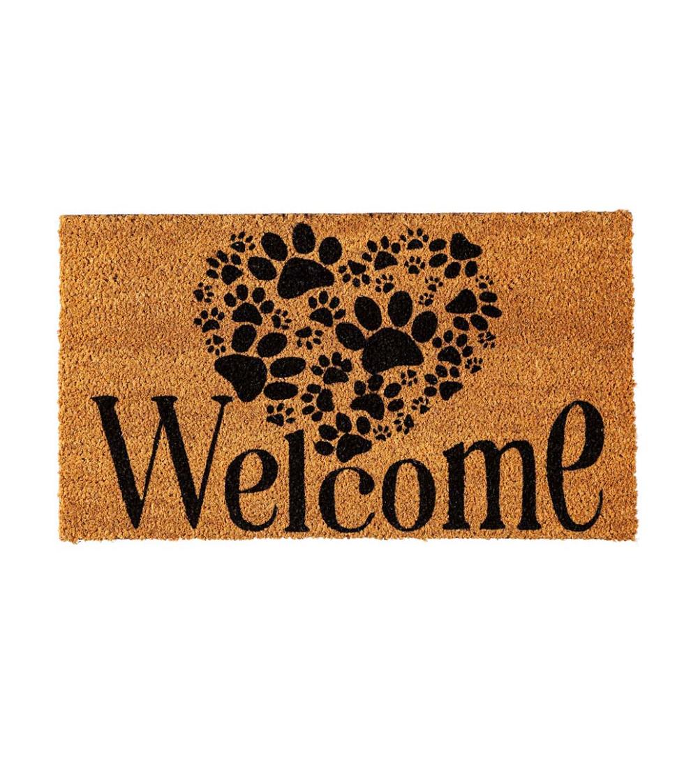 Plow &amp; Hearth Doormats | Indoor Living Paw Print Heart Welcome Coir Mat