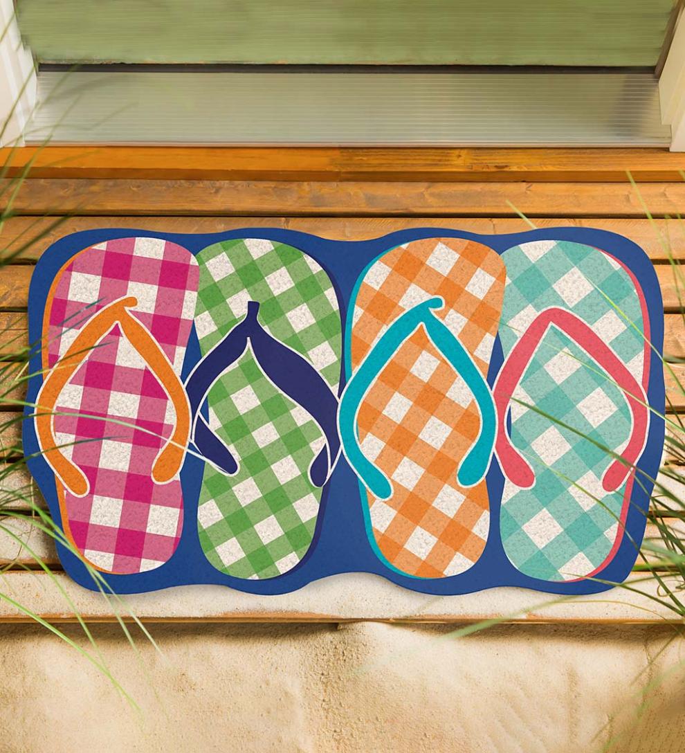 Plow &amp; Hearth Doormats | Indoor Living Plaid Flip Flops Shaped Coir Mat