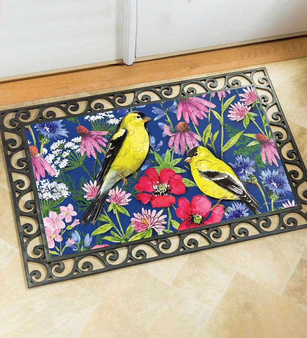 Plow &amp; Hearth Doormats | Indoor Living Watercolor Wildflowers Embossed Floor Mat